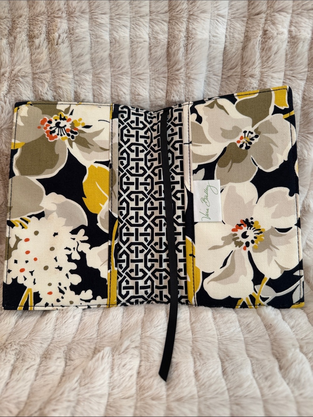 Vera Bradley Black, Retired Dogwood Pattern,  Fabric Book/Bible Cover